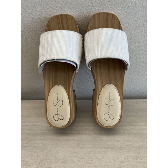 Jessica Simpson Womens Sz 6M Rexile wood Platform Slide Sandals White - Picture 8 of 14
